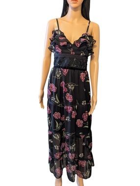Shift Black with Purple Peony Flowers Spring Dress